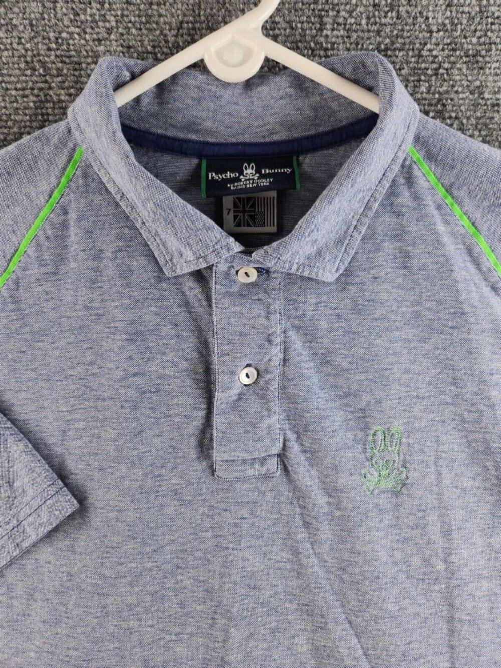 Psycho Bunny Size 7 Blue Heathered Short Sleeve Polo Shirt Cotton Spandex Adult